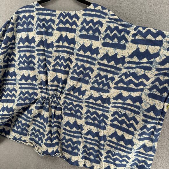 Bombay Paisley Kimono Poncho Top V Neck Womens L/XL Blue Printed Cotton - Picture 6 of 14